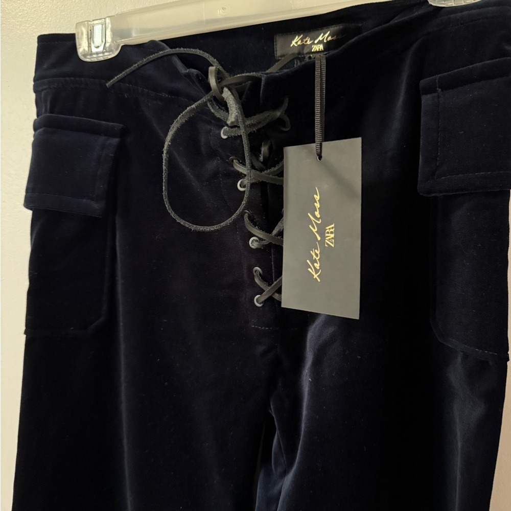 Zara x Kate Moss Collection Navy Blue Lace-Up Flare Trousers